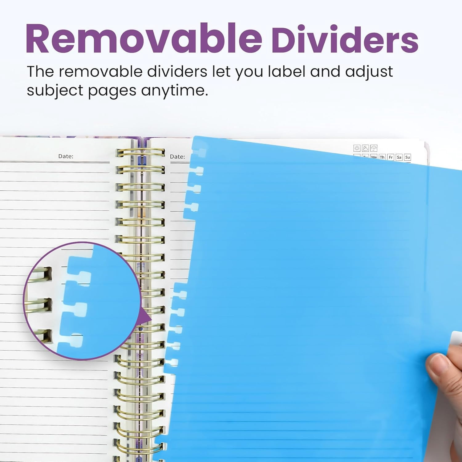 8.5"×11" Purple Blocks Hardcover 5-Subject Spiral Notebook, College Ruled with Dividers & Tabs, 280 Pages for Study & Office