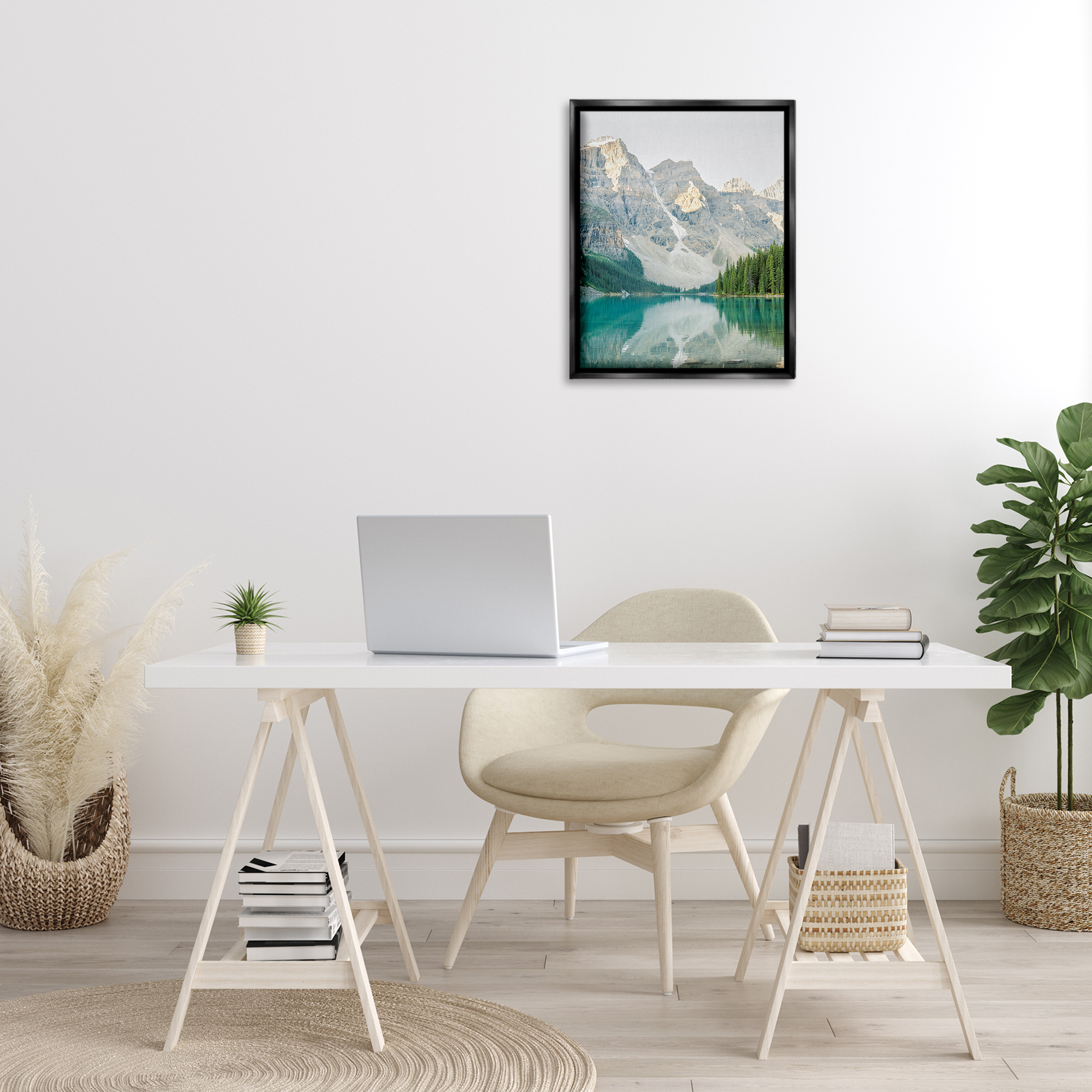 Stupell Industries Reflective Mountain Lake Landscape Photography Black Floater Framed Art Print Wall Art, 17 x 21