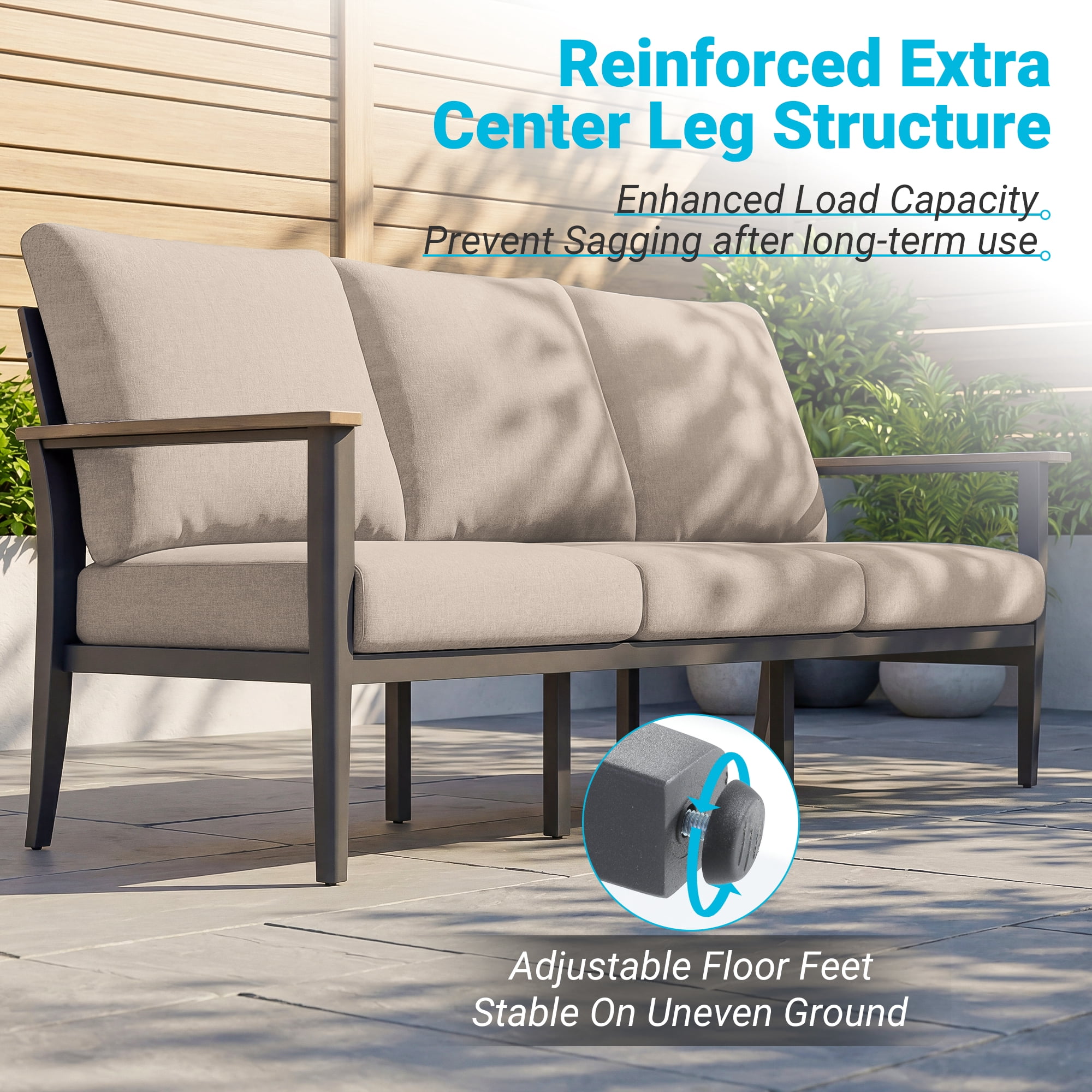 Muphyers 5 Pieces Aluminum Patio Furniture Set, 360° Swivel Rocker Chairs, 3.3" Wide Armrests Patio Conversation Sets, 5.1" Washable Cushions Outdoor Couch for Backyard, Deck, Poolside,Khaki