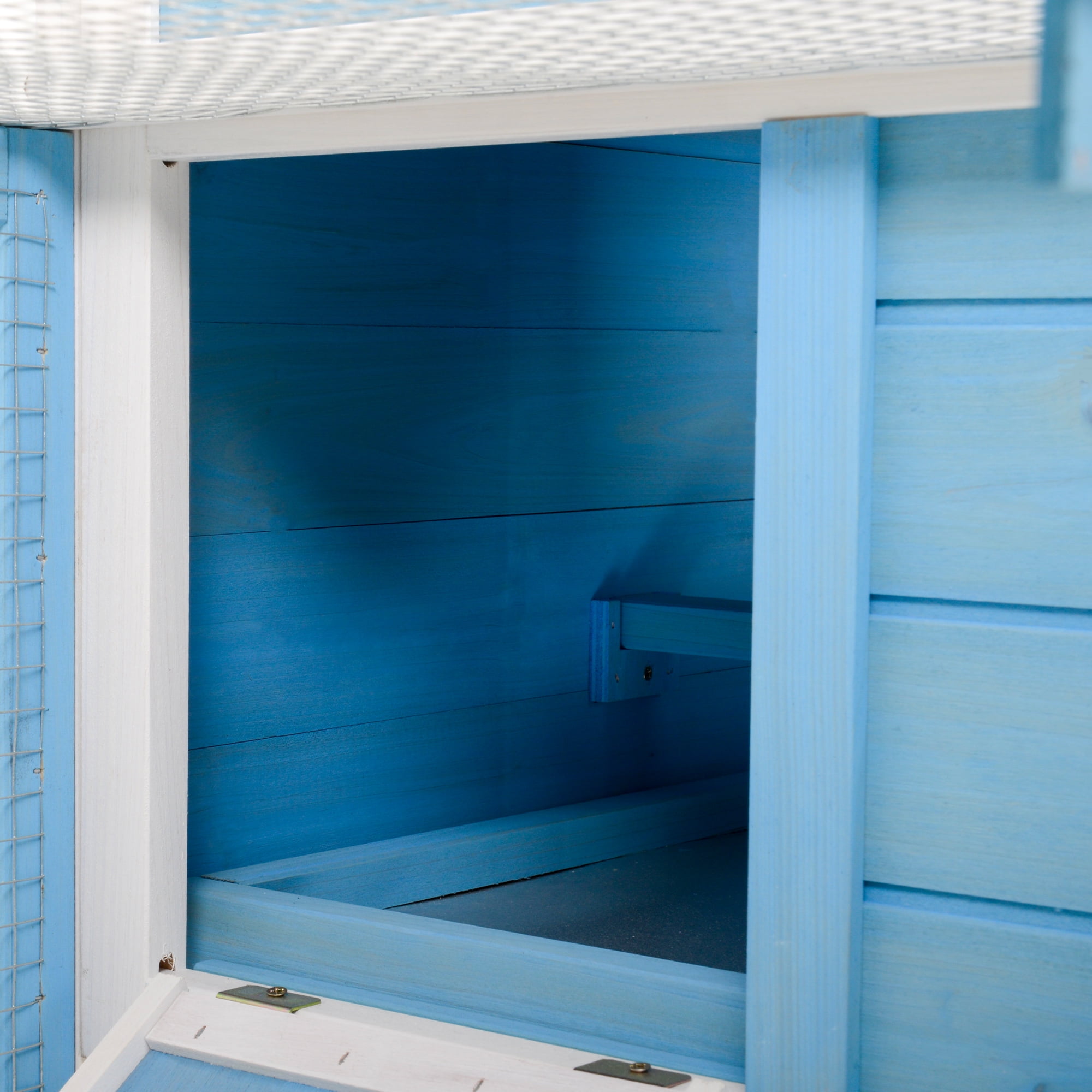 PawHut 48" Wooden Rabbit Hutch Bunny Cage with Waterproof Asphalt Roof, Light Blue