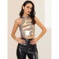 thumbnail image 3 of INSPIRE CHIC Top corto sin mangas elástico con cuello halter brillante y fiesta holográfica para mujer Azul M, 3 of 6