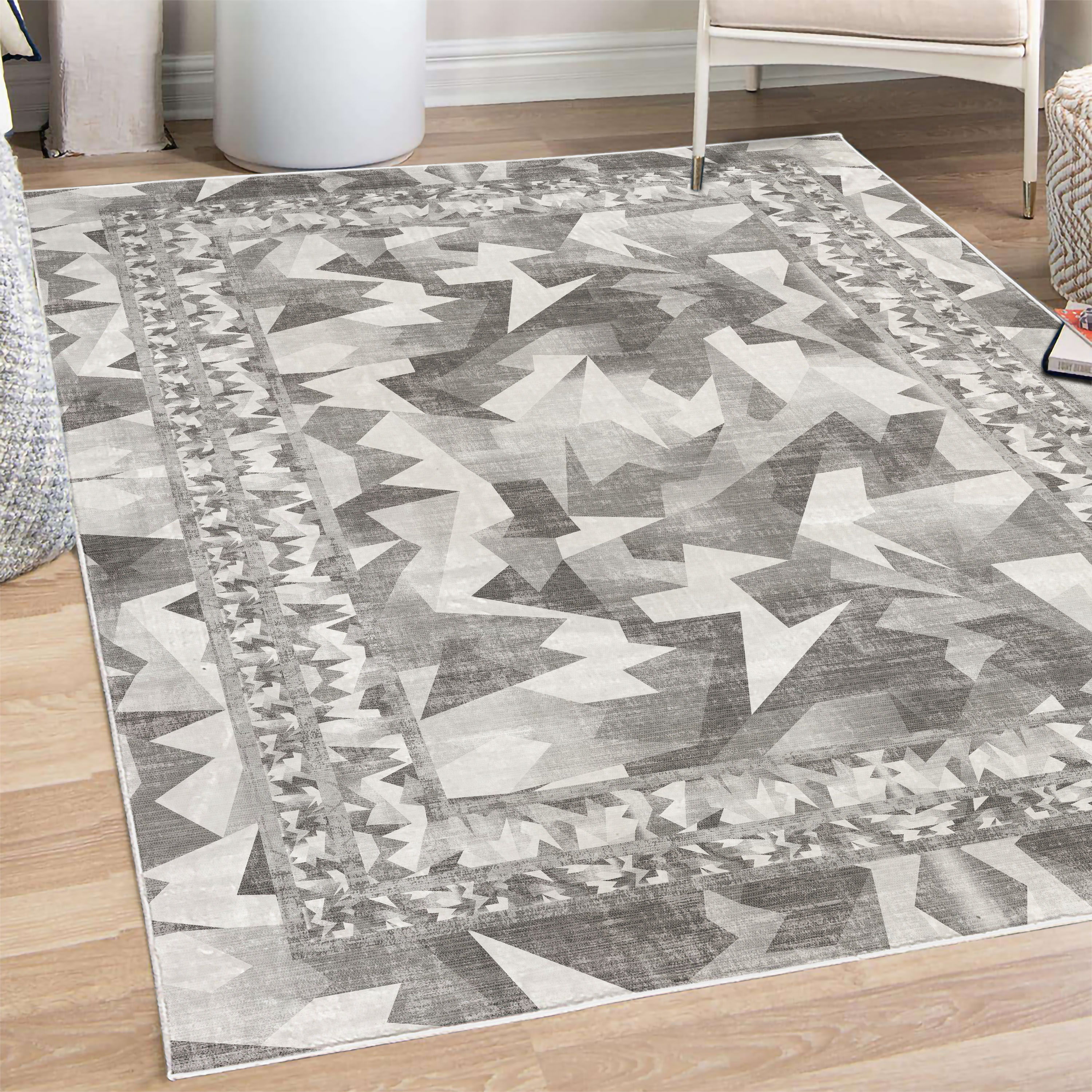 Abstract Patterned Rug Colorful Decorative Rug, Modern Themed Pattern of Abstract Forms ...