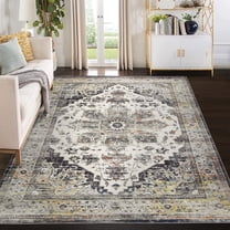 Tzou Area Rug 8x10 Vintage Retro Rug Indoor Door Mat Non Slip Carpet for Living Room Bedroom, Gray