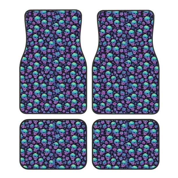 Fotbe Skull daisy Gradient Juego de 4 Tapetes para Auto con Estampado – Alfombrillas de Goma Reforzada, Diseño Antideslizante, Protección para Todo el Año – Vehículos, Autos, Camionetas y SUVs