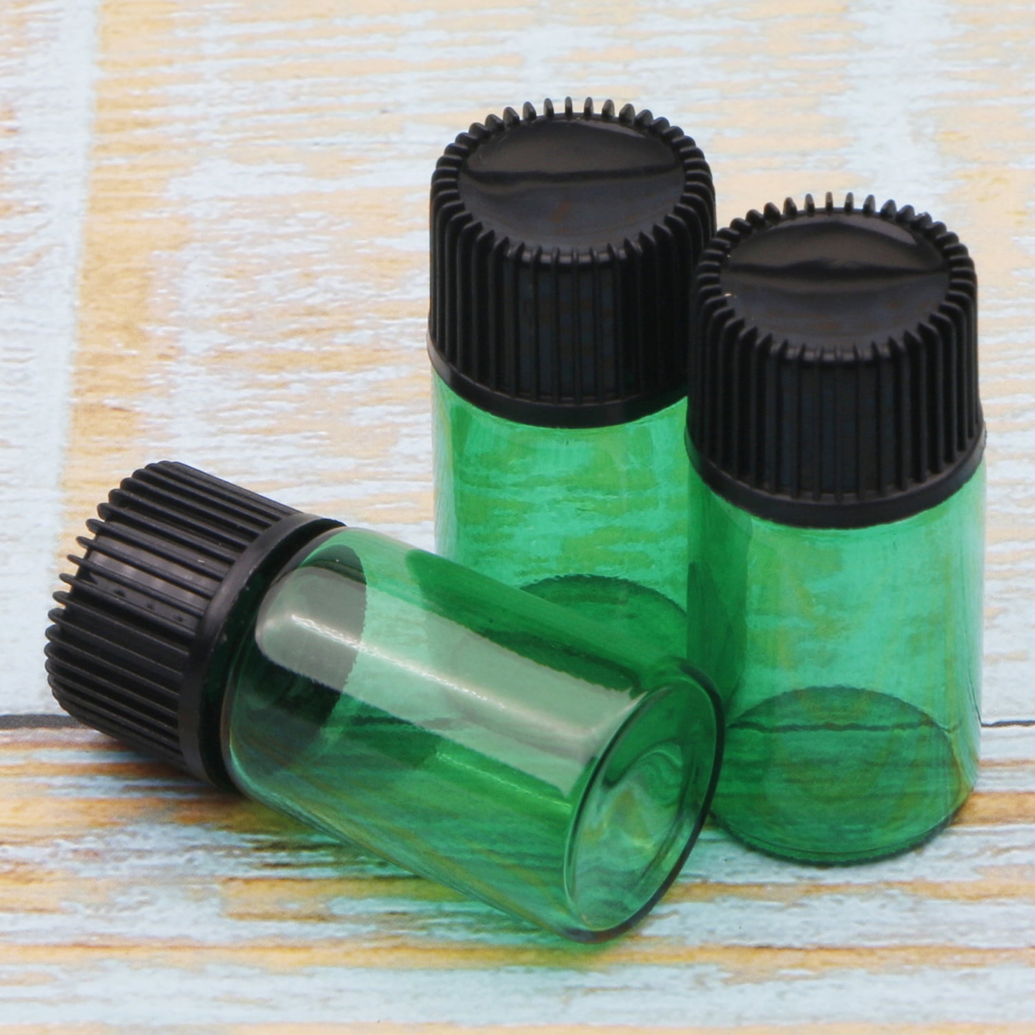 Glass Essential Oil Bottle 50pcs 3ml Small Sample Jars with Orifice Reducers for Dispensing Reagent Sample Perfume Essential Oil,Green