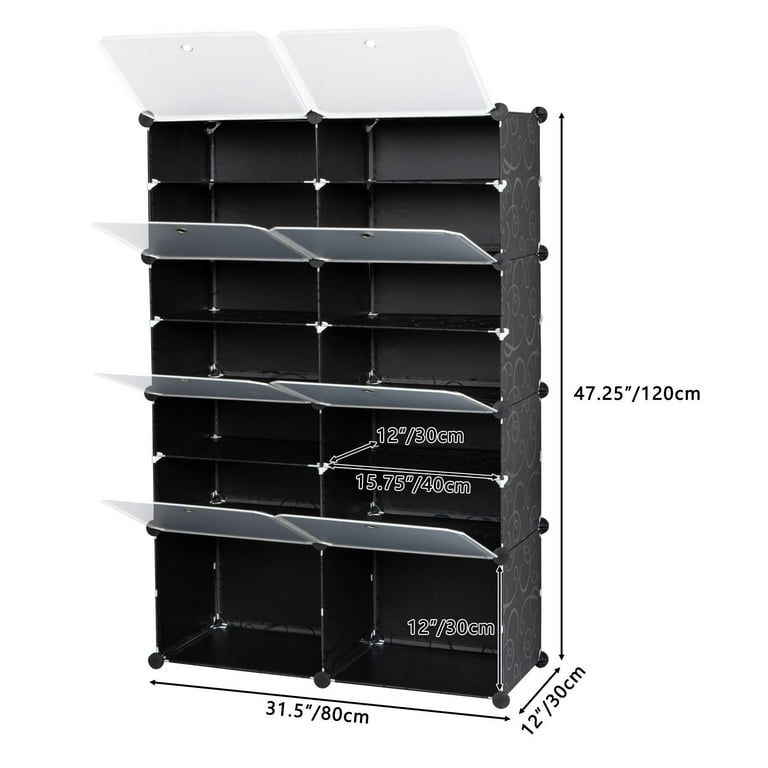 Erone Shoe Rack Storage Organizer , 28 Pairs Portable Double Row with Nonwoven Fabric Cover Shoe Rack Cabinet for Closet (Black)