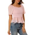 thumbnail image 5 of INSPIRE CHIC Women's Ruffle Peplum Square Neck Flare Short Sleeve Crop Smocked Blouse XL Pink, 5 of 7