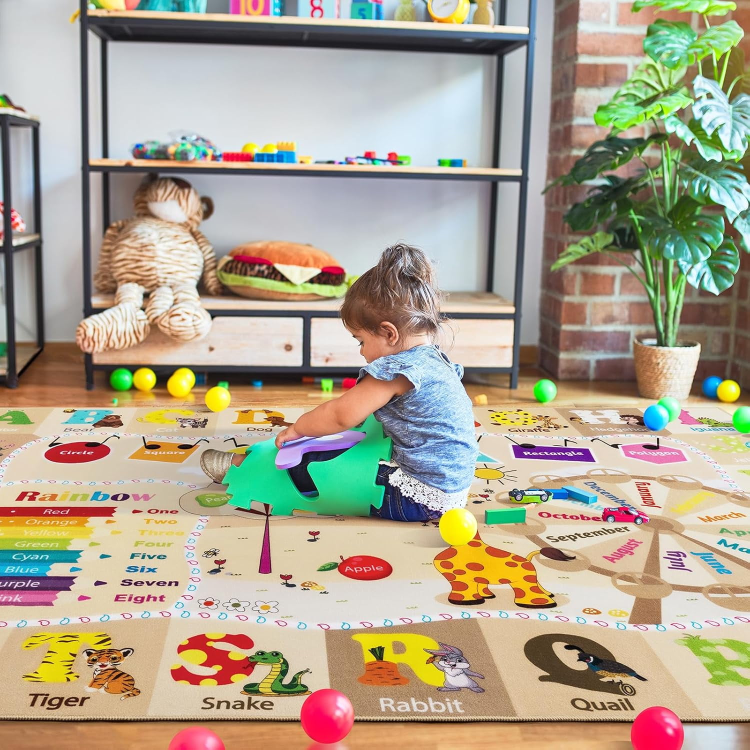 Lochas Kids Playmats Educational Fun Area Rugs Play Mat Soft Animal Learning Rugs Carpet for Children Room Bedroom Playroom,Camel,4x6 Feet