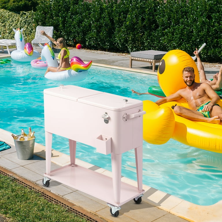 UBesGoo 80Qt Patio Deck Rolling Ice Chest with Shelf, Wheels