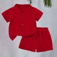 thumbnail image 2 of CUZIBR Boys Kids Baby Summer Short Outfits Short Sleeve Solid Color Button Down Lapel Shirts Blouse And Shorts Casual Two Piece Playwear Fashion Soft Relaxed Fit Sets Trendy Clothes,Red,3-4 Years, 2 of 8