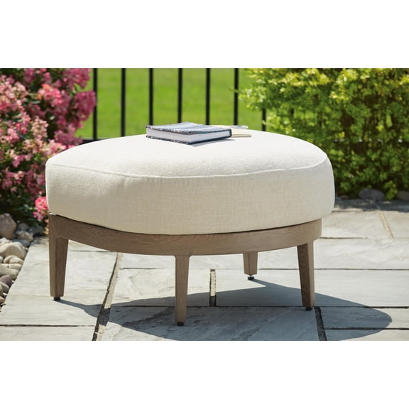 Signature Design by Ashley Serene Bay Outdoor Ottoman with Cushion, Dark Brown/White, Patio Ottoman with Nuvella  Fabric