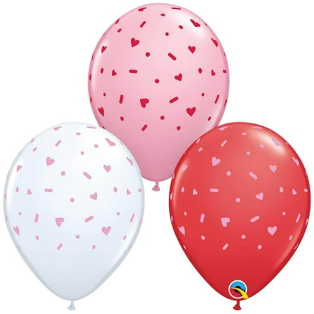 11 inch Qualatex Hearts & Sprinkles Latex Balloons (6 Pack) - Party Supplies Decorations