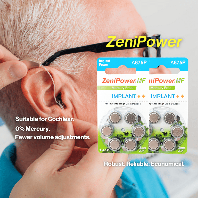 60 ZeniPower Hearing Aid Batteries Size: 675P Cochlear - Walmart.com