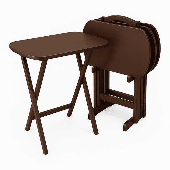 Ergode Corbett Brown Folding TV Tray Table Set with Storage Stand - Stylish Antique Walnut Design, Easy Maintenance, Ideal for Dining, Serving, and Work - Compact & Portable Rectangular Shape