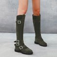 thumbnail image 2 of Women's -High Boots Ladies Fashion Retro Solid Suede Belt Buckle Zipper Thick Heel Knee Length Design, 2 of 6