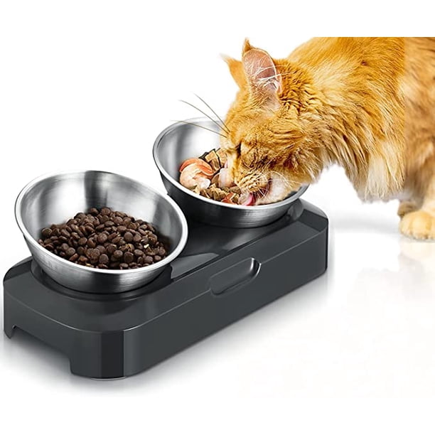 Comedero elevado de acero inoxidable para perros y gatos, 480 ml x2, doble, antideslizante y a prueba de derrames.