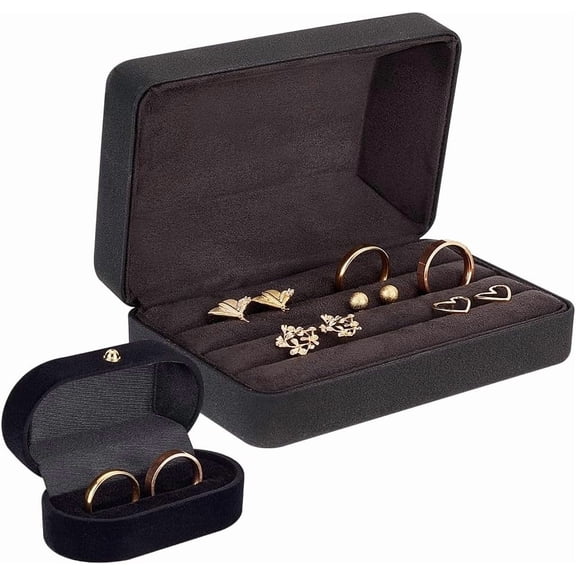 Black 2 Style Black Velvet Ring Storage Boxes for Multiple Rings PU Leather Finger Ring Display Box Jewelry Ring Earrings Organizer Case Rectangle Oval Velvet Inside Ring Storage Gift Box
