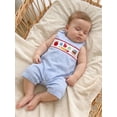 thumbnail image 4 of Cenuakty Infant Boy Jumpsuit Back to School Cute Apple Letters Embroidery Plaid Romper Sleeveless Crew Neck Overall Pants, 4 of 9