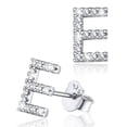 thumbnail image 1 of Pendientes pequeños de plata esterlina con inicial de circonita cúbica letra E Silvora, 1 of 8
