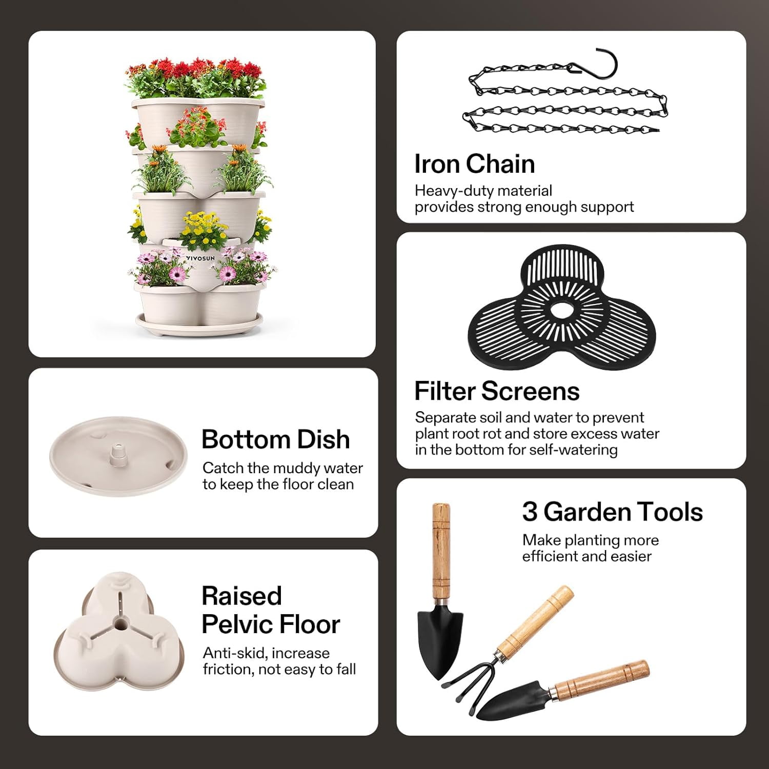 VIVOSUN 5 Tier Vertical Gardening Stackable Planter for Strawberries, Flowers, Herbs, Vegetables
