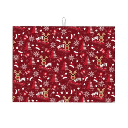 

Tebeau Festive Reindeer Print Dish Drying Mat for Kitchen Counter Dish Drying Pad with Non-slip Rubber Backed Hide Stain Anti Absorbent for Kitchen Counter Drying Mat