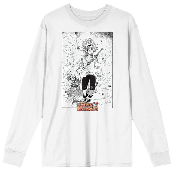 Seven Deadly Sins Meliodas With Demon Mark Adult White Long Sleeve Tee-Medium