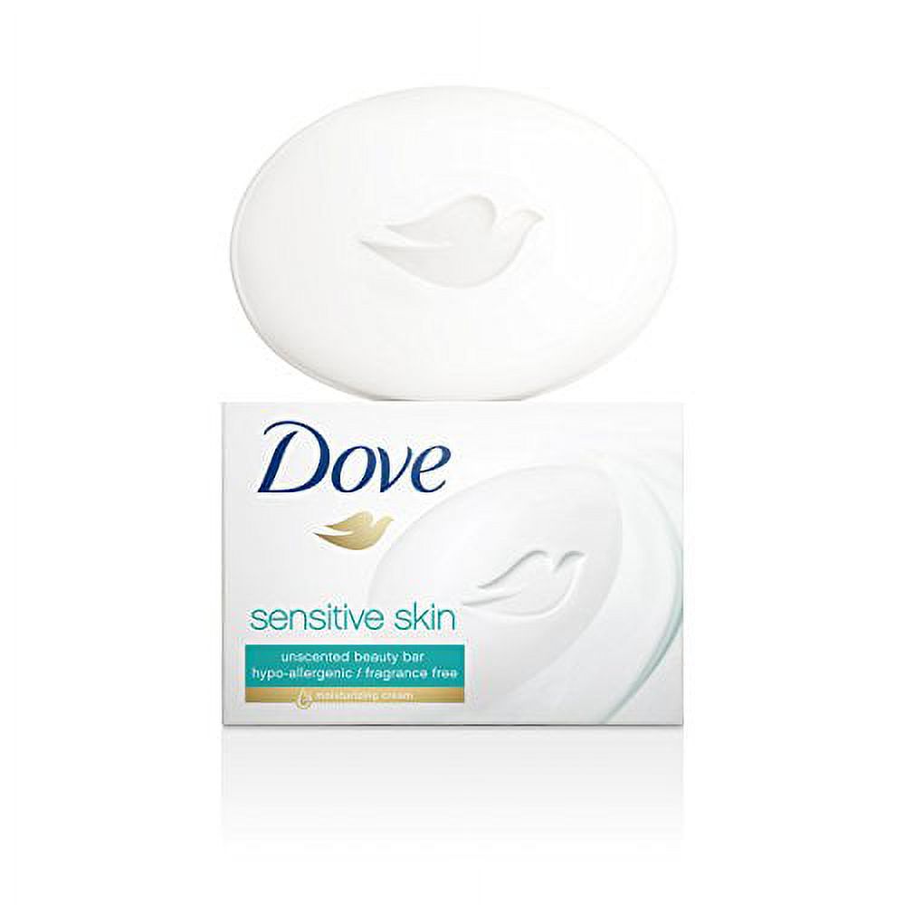 Dove Beauty Bar More Moisturizing Than Bar Soap Sensitive Skin With Gentle Cleanser for Softer Skin, Fragrance-Free, Hypoallergenic Beauty Bar 3.75 oz, 6 Bars - image 4 of 14