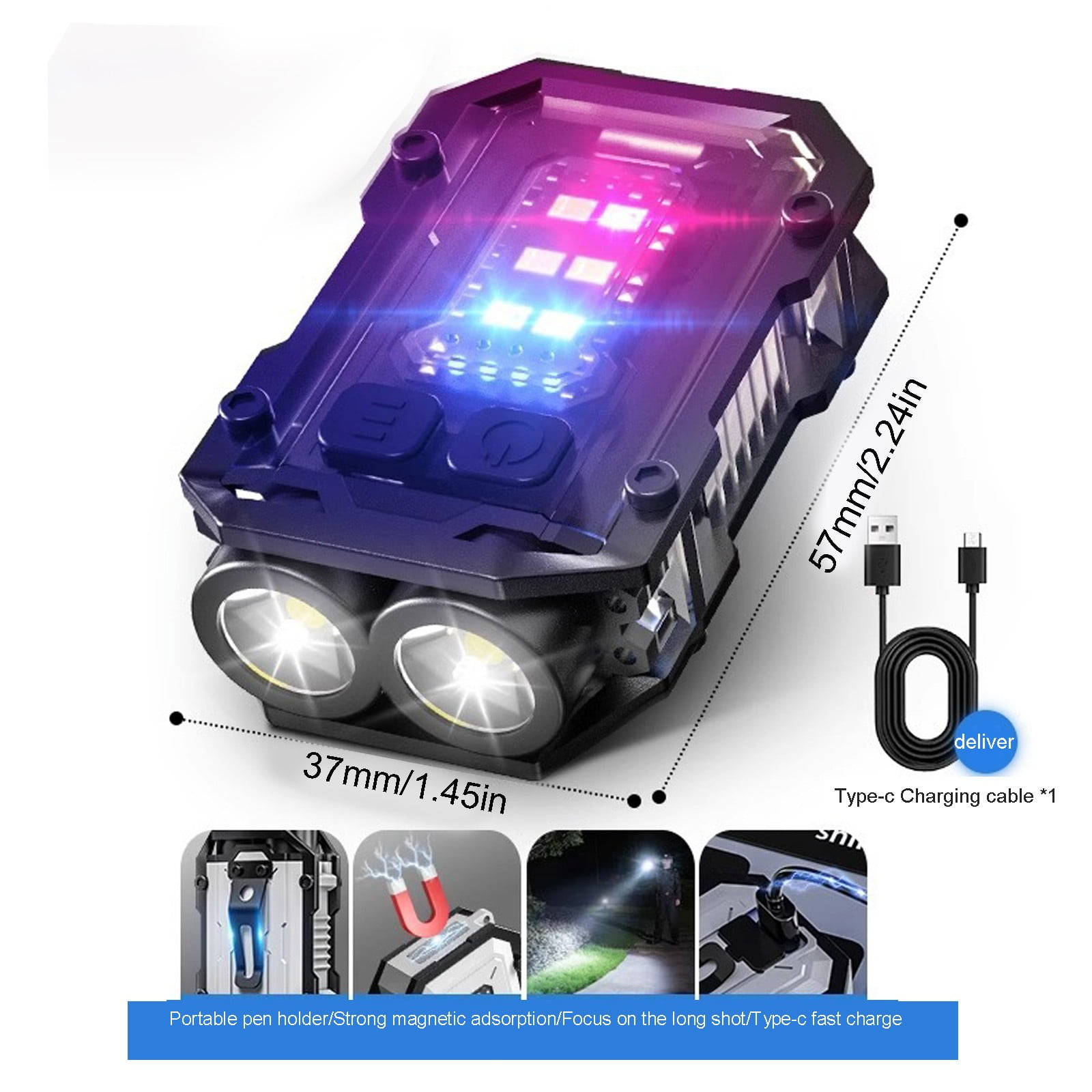 Mini Lampe Torche LED Porte-Clés - Aimantée Rechargeable - Noire