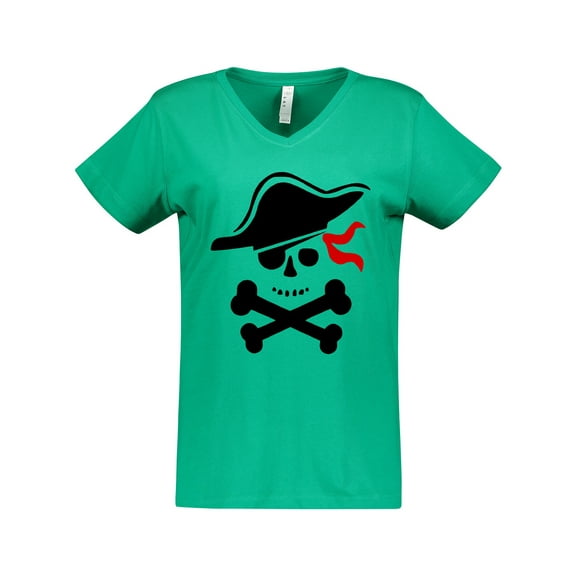 Inktastic Pirate Skull and Cross Bones Women's V-Neck T-Shirt