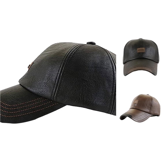 XIAOCHA Mens Faux Leather Baseball Cap Adjustable Hat Bands Outdoor Baseball Hats,Black
