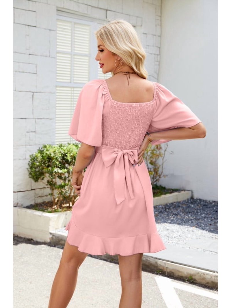 pink mini wedding guest dress Berylove Women Off the Shoulder Wedding Guest Dress Tiered Bowed Pink  Floral Mini Cocktail Dress