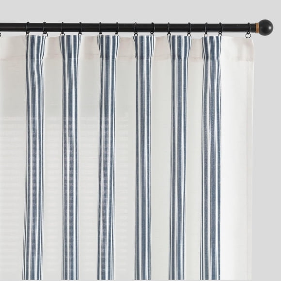 Cortinas Jinchan, mezcla de lino a rayas, 229 cm de largo, azul, 2 paneles