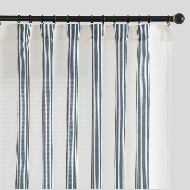 Cortinas Jinchan, mezcla de lino a rayas, 229 cm de largo, azul, 2 paneles