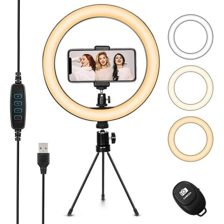 Image of Selfie Ring Light with Tripod Stand 10 Phone Ring Light Ring Light for iPhone Dimmable Makeup Light Ring for Live Stream Makeup YouTube Video Photography 3 Light Modes and 10 Brightness Levels