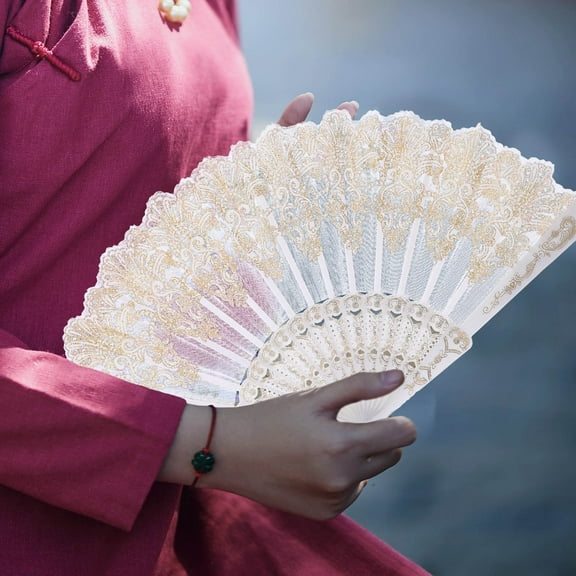 LOLIPPYY 2Pcs Folding Handheld Fan Plastic and Cloth Material Hand Fan for Cooling and Decorative Use