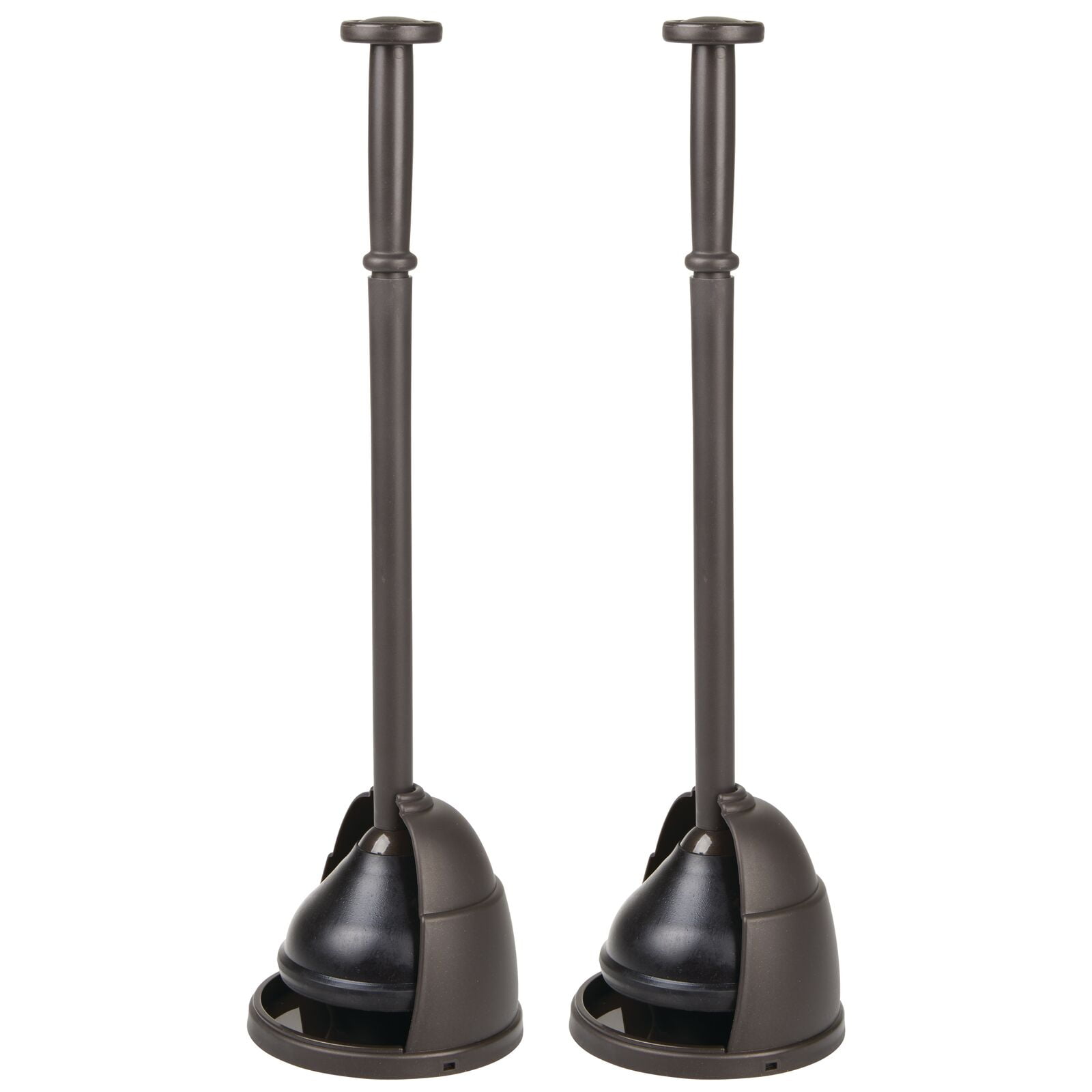 Heavy Duty Compact Discreet Freestanding Storage Caddy with Base Sleek Modern Design mDesign Plastic Bathroom Toilet Bowl Plunger Set with Lift & Lock Cover 2 Pack Charcoal Gray 