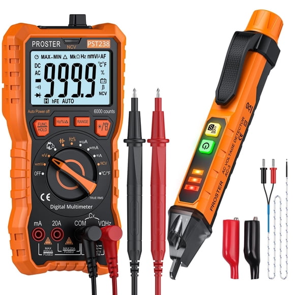 Proster Trousse de Test Électrique avec TRMS 6000 Unités Multimètre et Stylo Testeur de Tension Sans Contact Compteurs Électriques pour Réparation d'Appareil Bricolage
