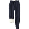 thumbnail image 1 of Pantalones deportivos Prolriy para mujer, con forro cálido, deportivos, de cintura alta, con forro polar, largos y gruesos de invierno para exteriores, color azul oscuro, talla M, 1 of 5