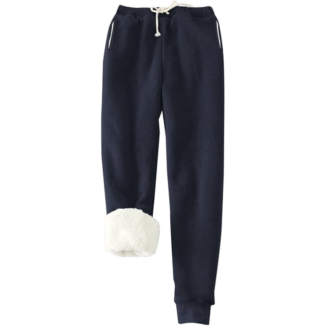 Pantalones deportivos Prolriy para mujer, con forro cálido, deportivos, de cintura alta, con forro polar, largos y gruesos de invierno para exteriores, color azul oscuro, talla M
