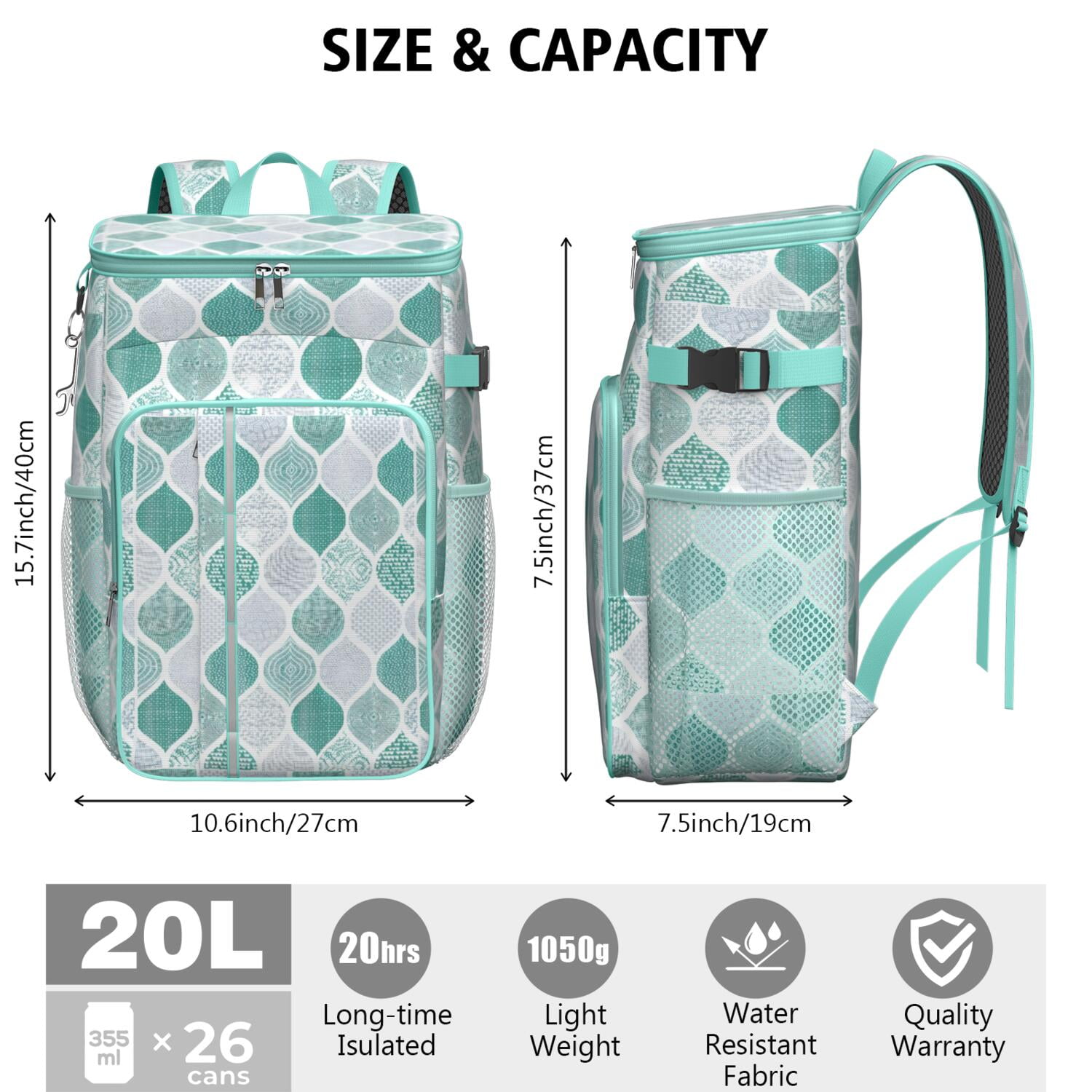 Travel Cooler Bag - Boho Bohemia Pioneer Flower Geometric Line Art Camping Beer Cooler Backpack with Bottle Opener- Waterproof Insulated Picnic Backpacks - Cooler Bag for Beach