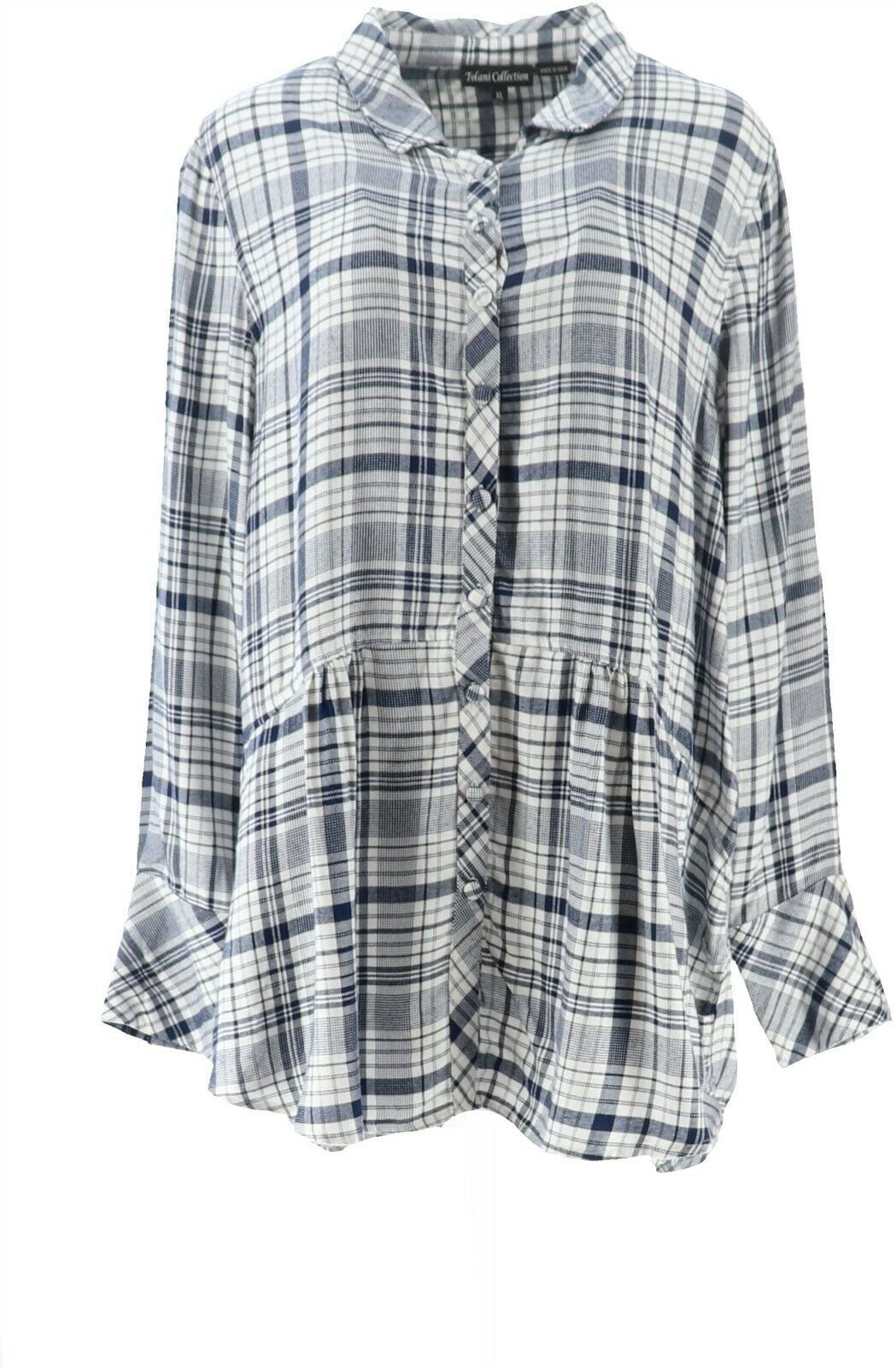 Tolani - Tolani Collection Button Front Plaid Tunic Embroidered Bck