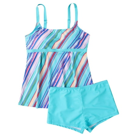Dorkasm Plus Size Tankini Swimsuits for Women Blouson Swim Tops with Boyshorts Two Piece Bathing Suits Blue 2XL