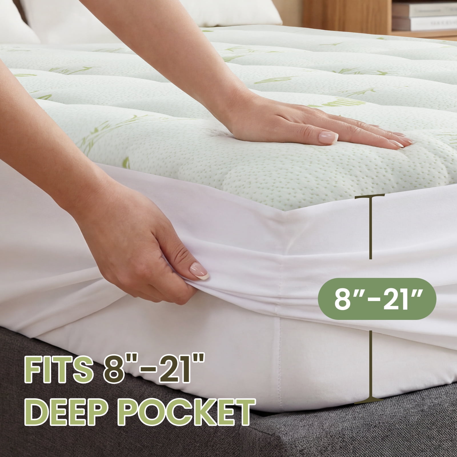 Extra Thick Queen Mattress Topper, Cooling Mattress Pad Cover, Mattress Protector with 8-21 Inch Deep Pocket,White