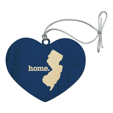 Christmas Store Nj New Jersey NJ Home State Solid Navy Blue Officially Licensed Heart Love Wood Christmas Tree Holiday Ornament ()