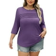 thumbnail image 2 of Ltctricy Plus Size Tops for Women Solid Color Crew Neck Pleated Front 3/4 Sleeve T Shirts Dressy Casual Tunic Tees, 2 of 7