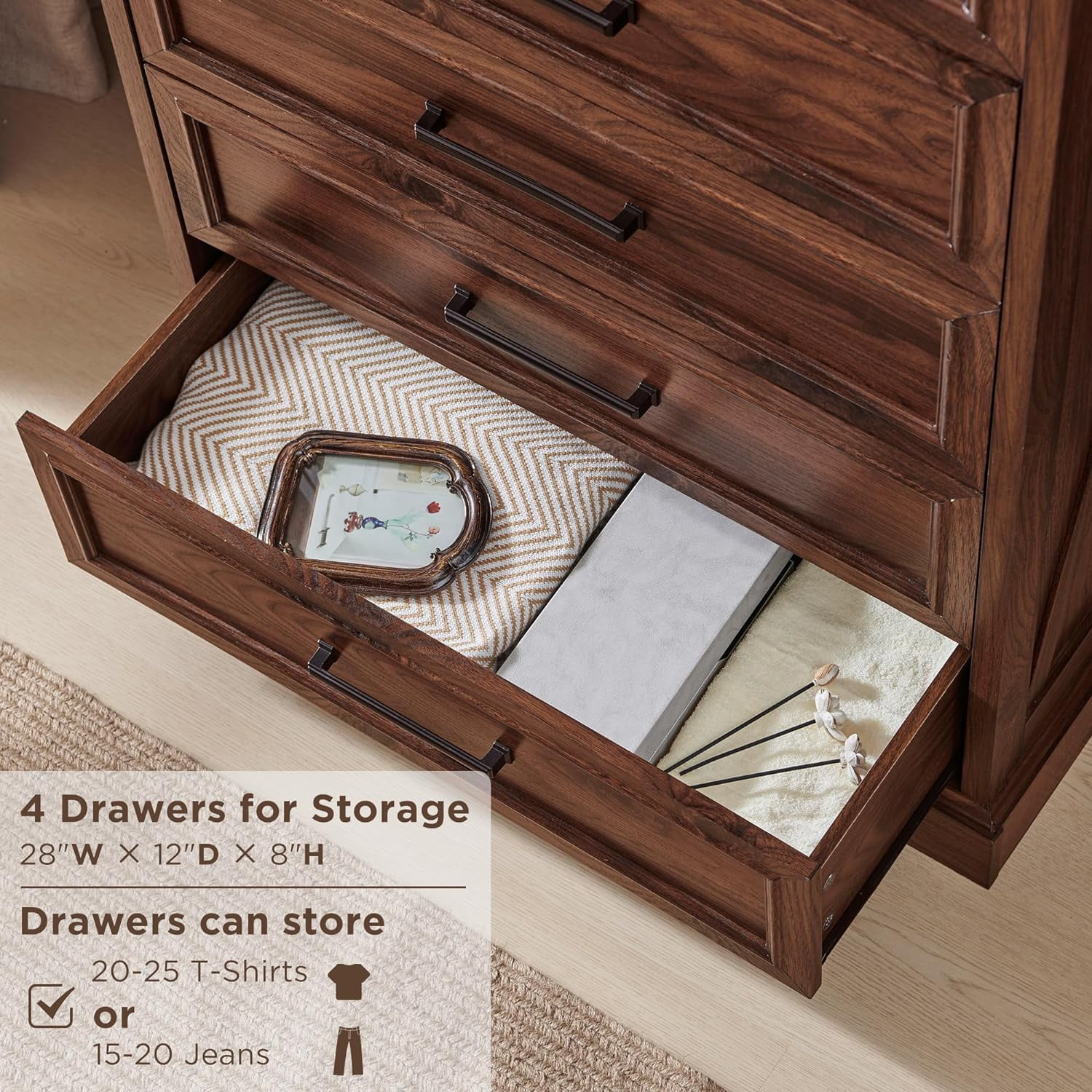 ACCOHOHO 6 Drawer Dresser for Bedroom, Farmhouse 46" High Wooden Country Style Drawer Chest, Wide Metal Handle Pull-out Storage Cabinet, Brown
