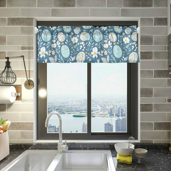 Yayeee Kitchen Valance Rod Pocket 54" x 18" Living Room Window Curtain, Easter Eggs