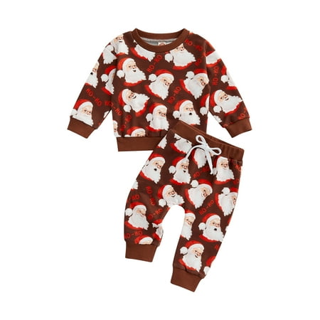 

Sunisery Baby Girls Boys Christmas Clothes Set Santa Claus/Snowman Print Long Sleeve T-shirt with Elastic Waist Pants 2-3 Years