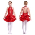 thumbnail image 1 of Yruioon Big Girls Salsa Rumba Chacha Dance Dress Rhinestones Latin Jazz Dancer Costume Backless Leotard Burgundy 8, 1 of 3