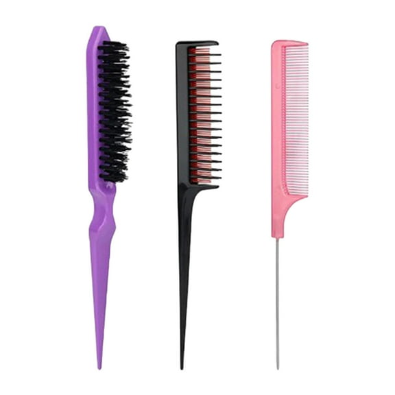 yotijay 3x Hair Brush Set Nylon Bristle Hair Brush Pick Teasing Combs for Home Use Salon Purple
